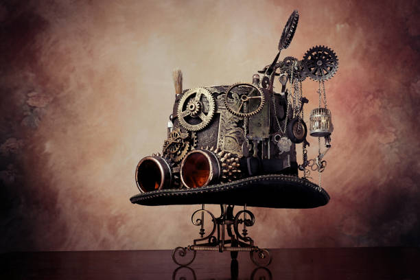Lucky charm hat with antique items, on the wooden table