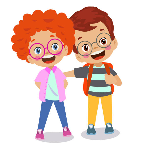 ilustrações de stock, clip art, desenhos animados e ícones de two cute happy friends side by side - preschooler playing family summer