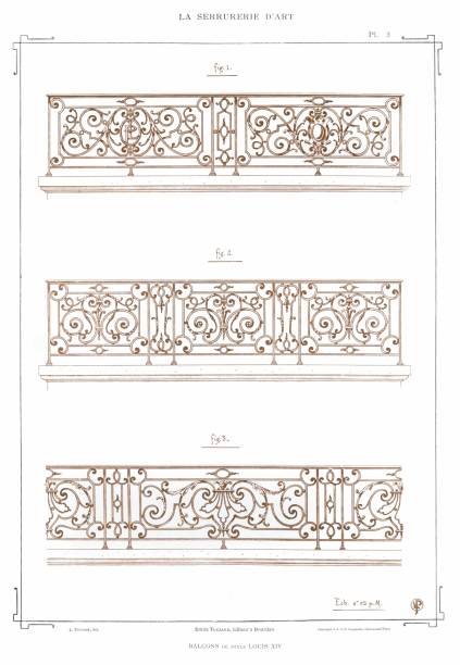istock Balconies, Louis XIV style (3 designs), by The Ironwork Art 1890. 1439000620