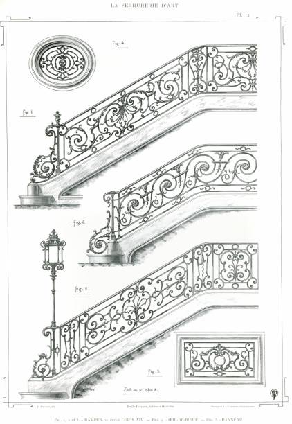 Artistic and brilliant compositions for ironwork like Grills, Glazed Doors, Balconies, Awnings, Winter Gardens, Bow-Windows, Bandstands, Panels etc. on Renaissance, Louis XIV, Louis XV and Louis XVI styles, from 16th to 18th century.