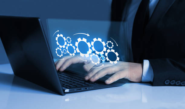 istock Workflow and planning growth strategy.Path to success with gears and business process automation with flowchart. 1439002089