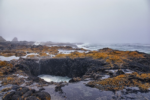 Thor's Well Views Cape Perpetua on Oregon Coast Spouting Horn Captain Cook Trail. Yachats North America.