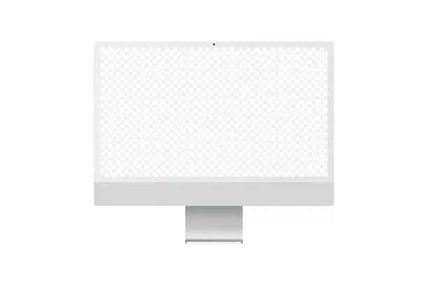 Vector illustration of Realistic gray monitor mockup with thin bezel and isolated white screen. Vector illustration