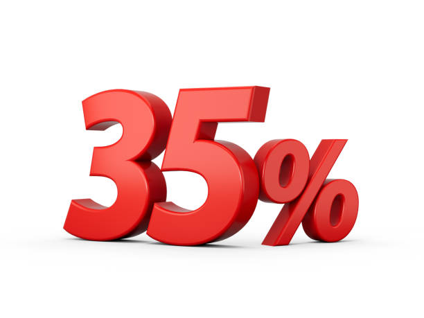 istock 3d Red 35% Thirty Five Percent Sign on White Background 3d illustration 1439007635