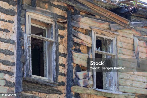 Two Windows In A Burnt House Stock Photo - Download Image Now - Abandoned, Abandoned Place, Abstract