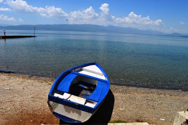istock a boat on a blue lake 1439011052