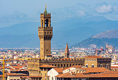 Palazzo Vecchio palace over city center in Florence, Italy