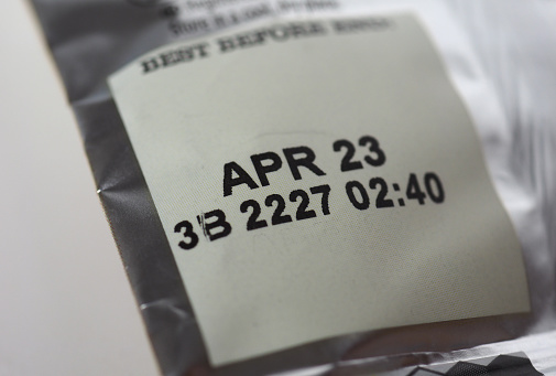 expiry date label on a product packet