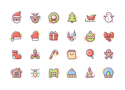 Christmas Color Line Icons. Editable Stroke.