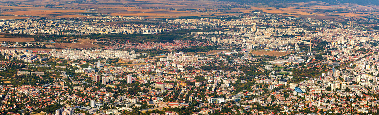 Stunning aerial view of the city Sofia, the capital of Bulgaria.. Panoramic view