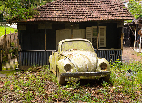 Santos, Brazil. November 04, 2022. An abandoned white Volkswagen Beetle convertible.