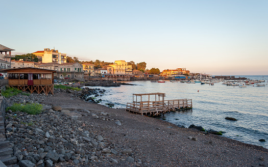The waterfront of Capo Mulini, a small town near Catania; Sicily, Italy