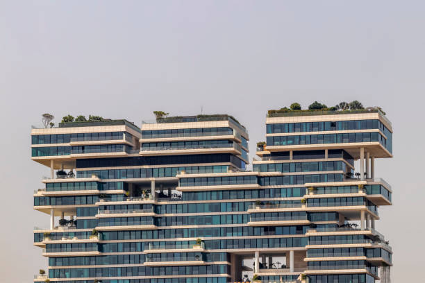 One Palm is a skyscraper with an open-air cinema and landscaped gardens in Palm Jumeirah stock photo