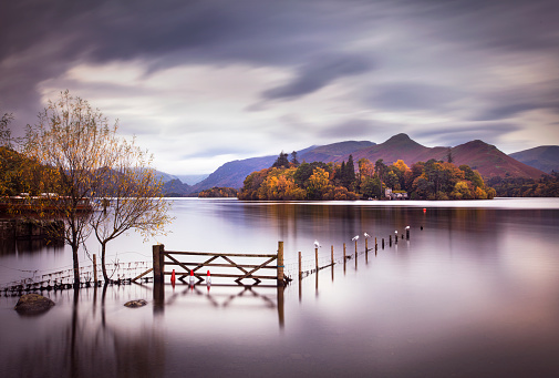 Clearing storm and autumn colors over Derwentwater, English Lake District