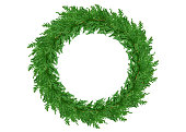 istock Green cedar wreath with red ribbon bow isolated cutout 1439066897