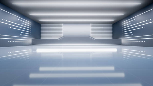 istock 3d rendering of futuristic showroom for background. 1439067591