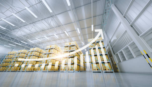 istock 3d rendering of warehouse with increase concept. 1439067595