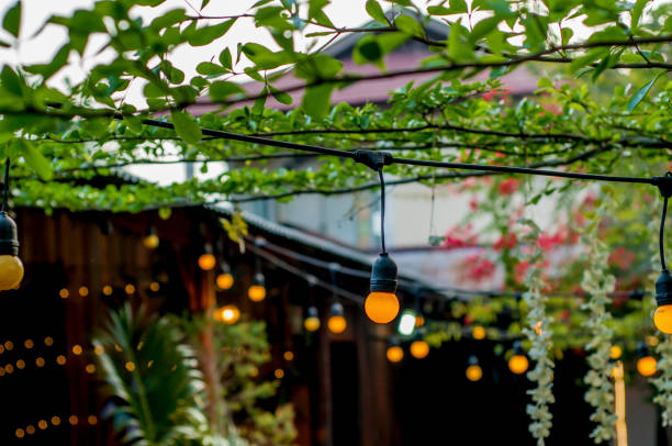 istock Lights on an outdoor cafe 1439077798