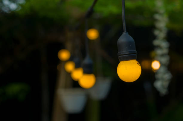 istock Lights on an outdoor cafe 1439077886