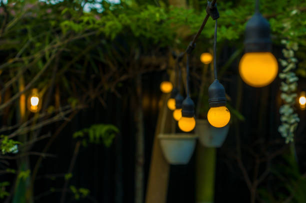 istock Lights on an outdoor cafe 1439077890