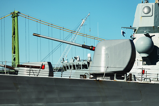 Kocaeli, Turkey - July 7, 2020: Old Turkish navy Force ship representing on sekapark in Kocaeli, Turkey.