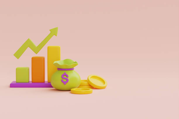 istock Money bag with golden coins stack and bar graph on pastel background, money saving concept, 3d rendering. 1439089876