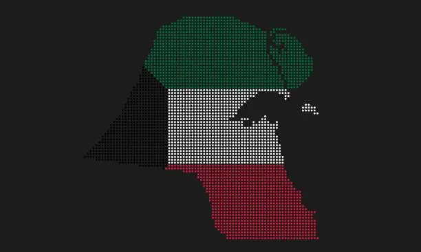 Vector illustration of Kuwait map flag with grunge texture in mosaic dot style.