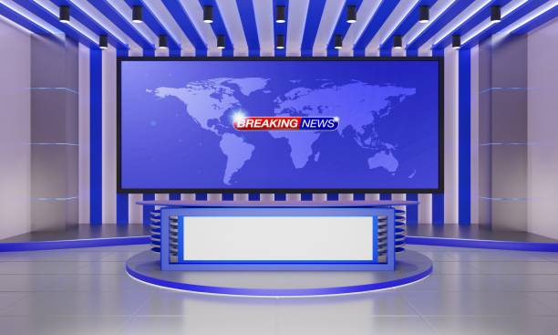 istock glass table and lcd background in the news studio room.3d rendering. 1439099133