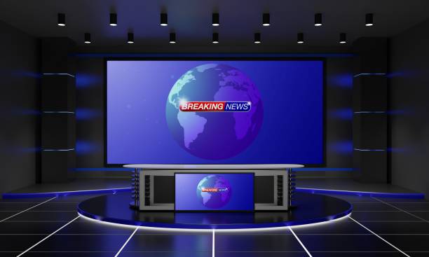istock white table and lcd background in the news studio room.3d rendering. 1439099537