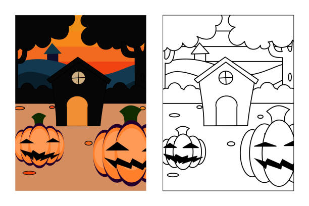 Ilustración de Dibujo De Calabazas Para Halloween Para Colorear Para Niños  Dibujando Educación Ilustración De Dibujos Animados Simple En Tema De  Fantasía Para Libro Para Colorear y más Vectores Libres de Derechos