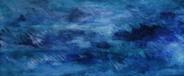 istock Watercolor blue background and texture of splashes, drops and strokes of paint. Decorative liquid fluid grunge texture for wallpaper, covers, web. Abstract marble backdrop with top view, copy space. 1439113704