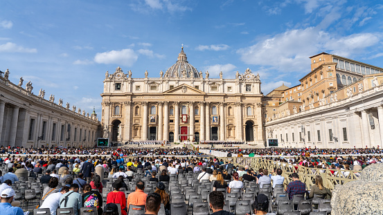Roma, Italy. San Pietro square.View of the square during the celebration of the mass of the Pope or Pontiff
