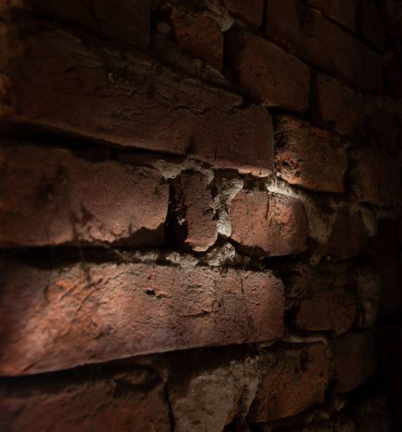 istock Stone wall made of bricks under artificial lights, perfect for background 1439118937