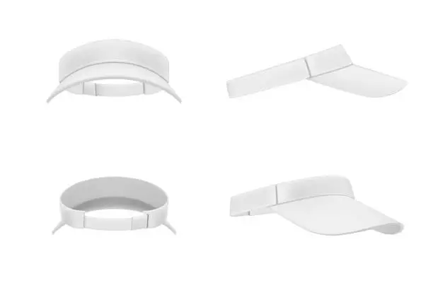 Vector illustration of White sports visor headdress for protection eyes face from sun set realistic vector illustration