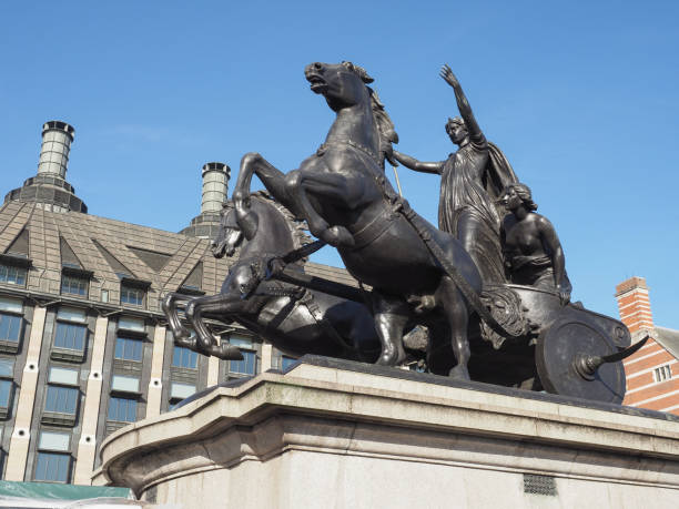 Boadicea statue in London London, UK - Circa October 2022: Boadicea and Her Daughters bronze sculptural group by sculptor Thomas Thornycroft circa 1883 boadicea statue stock pictures, royalty-free photos & images