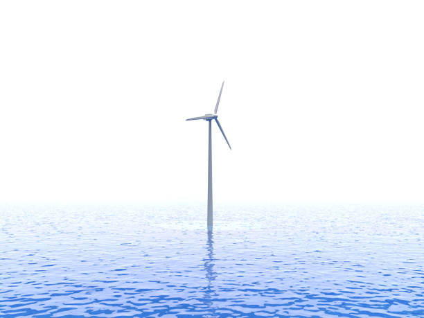 Offshore Wind Energy, one wind turbine on the sea 3d illustration stock photo