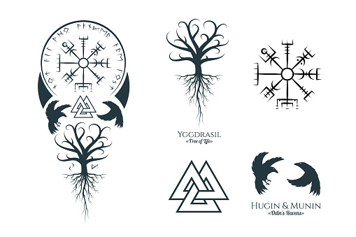 Viking Symbols Isolated Set Magic Collection Of Scandinavian Signs ...