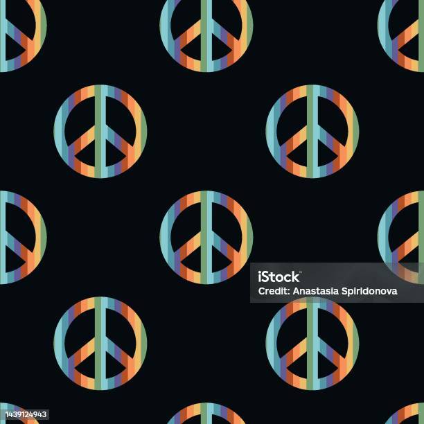 Vector Flat Hand Drawn Seamless Pattern With Pacific Peace Symbol Flat ...