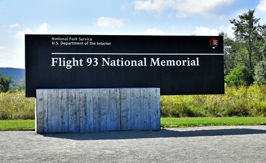 Shanksville, PA, United States – September 02, 2017: Sign at the entrance to the Flight 93 National Memorial