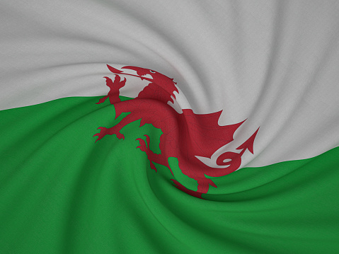 Twisted fabric Wales flag background. 3d illustration.