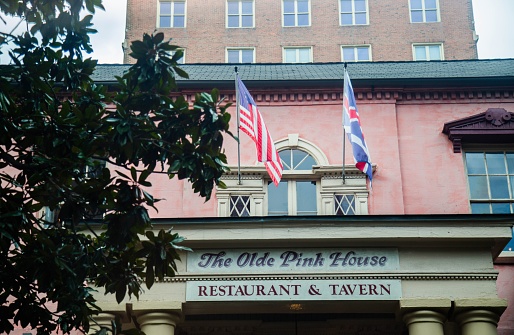 savannah, United States – August 20, 2016: The Olde Pink House restaurant on Abercorn Street, Savannah, Georgia