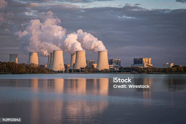 View Of The Jaenschwalde Power Plant Stock Photo - Download Image Now - Blue, Climate Change, Cloud - Sky