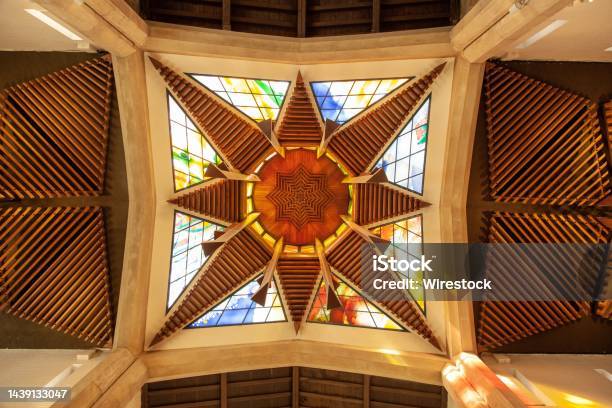 Low Angle Shot Of A Modern Stained Glass Window In Sheffield Cathedral Stock Photo - Download Image Now