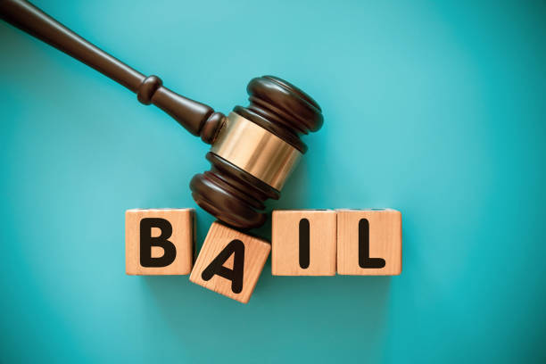Gavel and wood block with BAIL stock photo