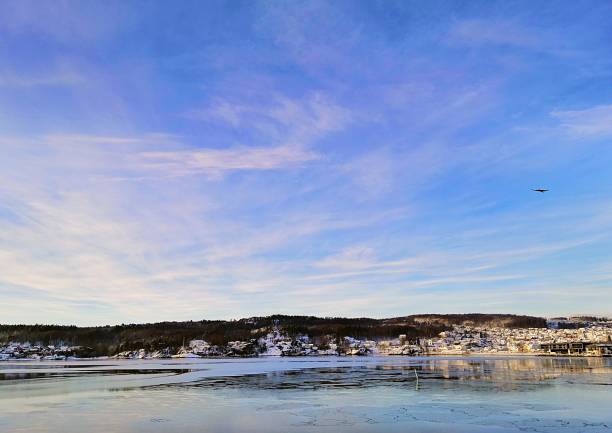 The sea surrounded by buildings and greenery under the sunlight in Larvik in Norway