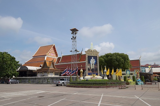Ayutthaya, Thailand – May 30, 2018: Part of the Ayutthaya Historical Park, Wat Phanan Choeng is a Thai Buddhist temple, built in 1324, located on the east bank of the Chao Phraya River.