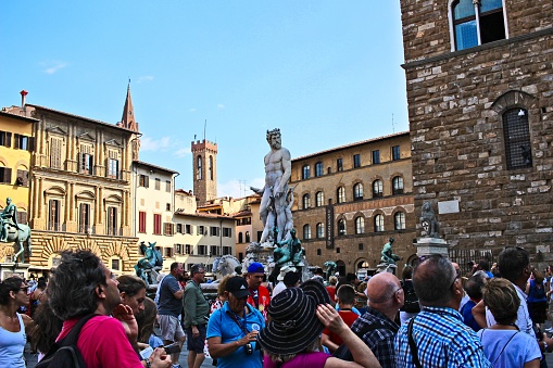 Florence, Italy – July 13, 2019: Overtourism in the city of Florence. This is an increasing problem in Europe.