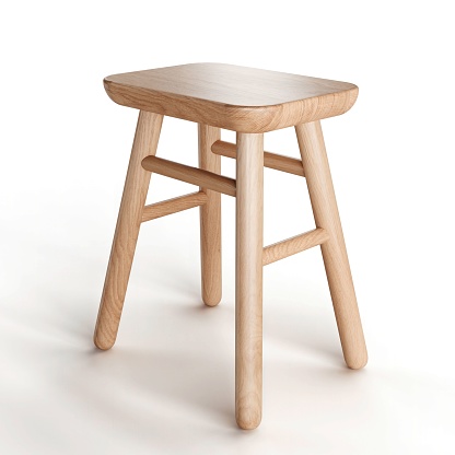 A 3d rendering of a wooden stool isolated on white background