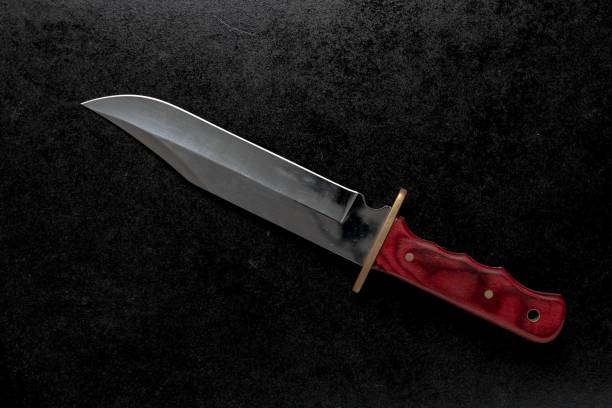 istock Closeup shot of a fixed military knife with brown handle 1439139397