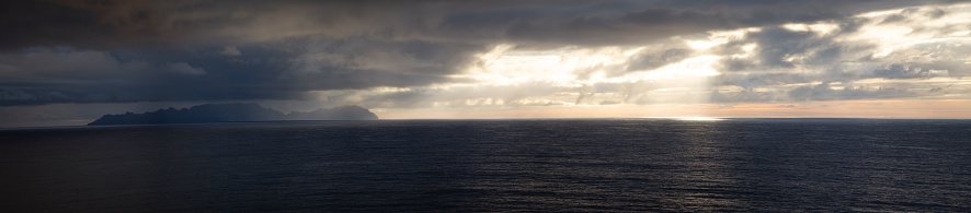 The panoramic view of the beautiful sea at sunset.